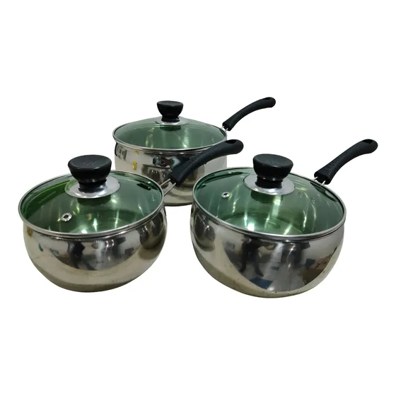 Set De 3 Cacerolas En Acero Inoxidable Tapa De Vidrio
