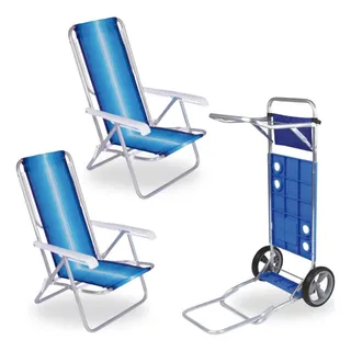 Carrinho De Praia Com Avanço + 2 Cadeiras De Praia AlumĂnio Carrinho De Praia Com Avanço + 2 Cadeiras De Praia AlumĂnio