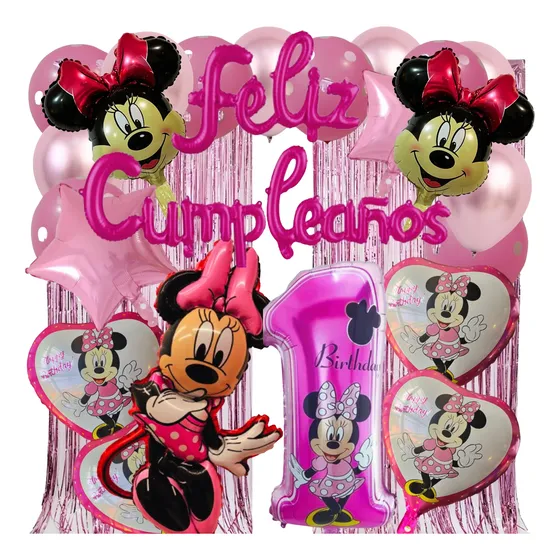 Set's De Globos Minnie Mouse Rosa Metalizados Fiestas Cumple