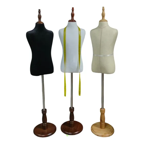 Torso Maniquí De Niño Plumavit Costura Sastre Pedestal 3a4 A Terciopelo Negro Base Cafe