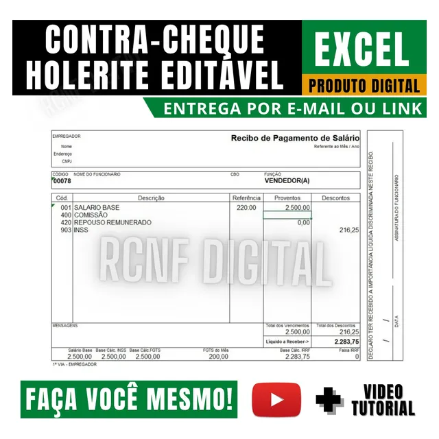 Holerite 100% Editável Excel Frete Grátis Envio Email M2
