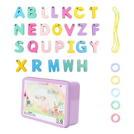 Letras Para Enhebrar En Madera Juego Didáctico Niños Niñas Color Multicolor