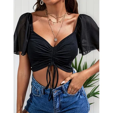 Blusa Corta Con Cordón Ajustable Manga Corta #41
