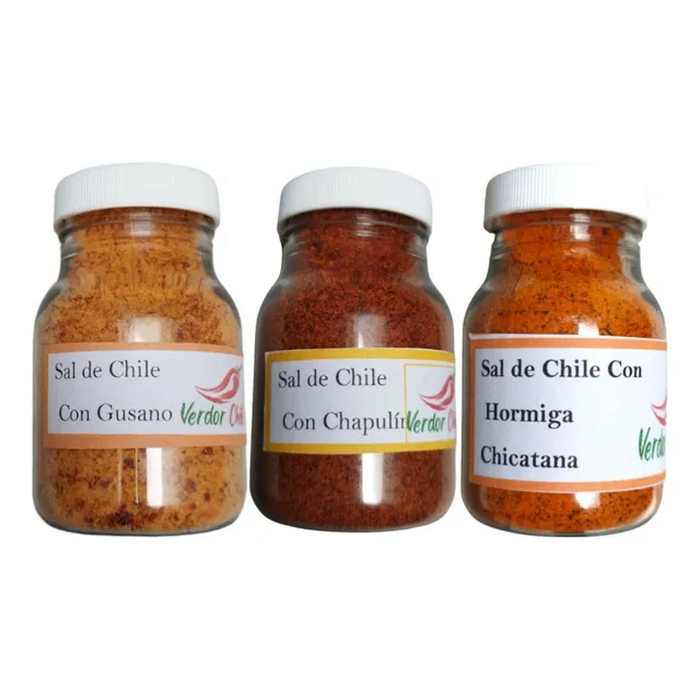 Sal De Chile Con Chapulin, Chicatana Y Gusano 100 G Cada Uno