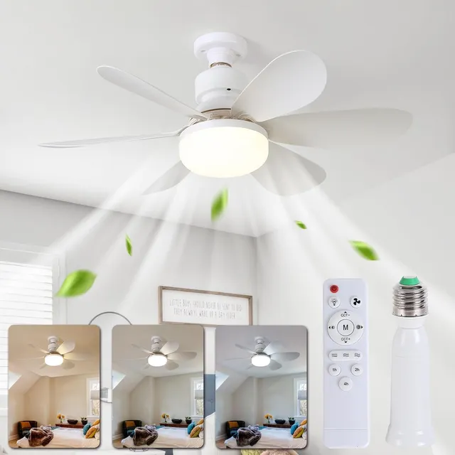 Ventilador De Techo Led E27 52cm Con Control Y Luz 40w