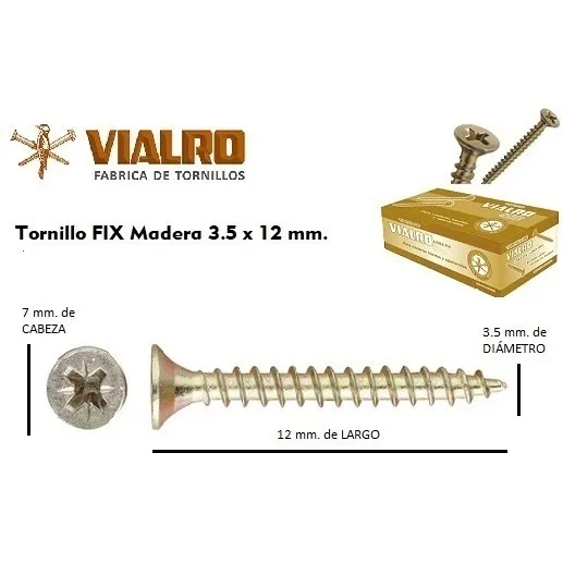 Tornillo Fix Para Madera Vialro 3,5 X 12  Mm - Caja X 200 U.