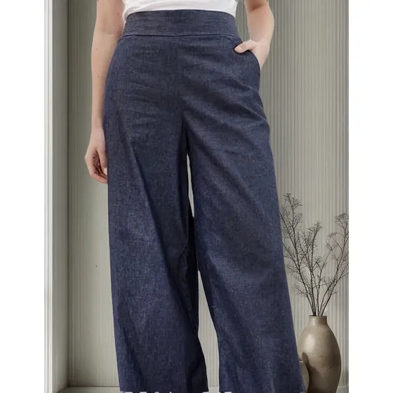 Pantalón Maxi Palazo Denim Blue Jean Tajeado 8964 Arizona