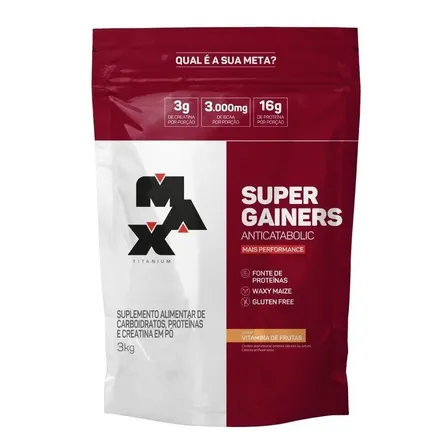 Hipercalórico 3kg Super Gainers Max Titanium Vitamina de Frutas Alto Valor Calórico