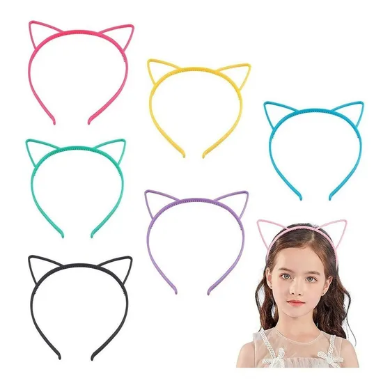 Diadema De Plástico Con Orejas De Gato Estilo Kawaii 6 Color Blue, Yellow, Red, Green, Purple, Black