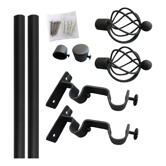 Set Doble Barra Cortina 200 Cm Negro 19mm