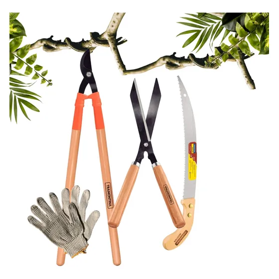 Kit Combo Jardineria Tijeras X2 Serrucho+guantes Tramontina