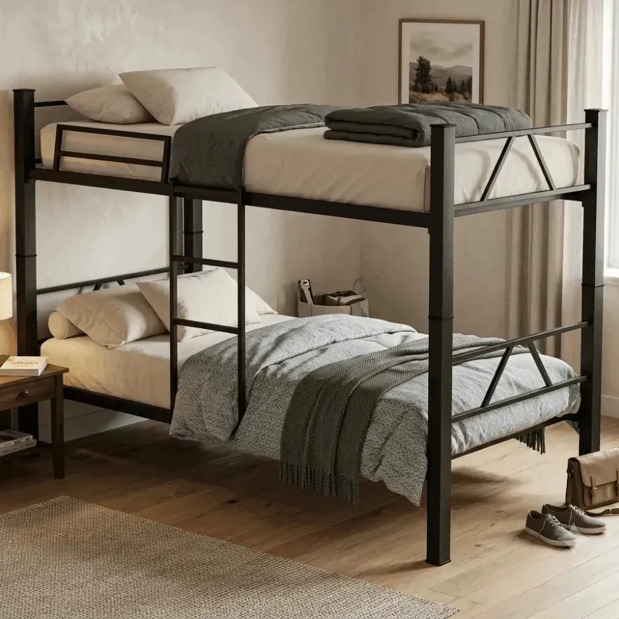 Cama Beliche Solteiro Klm Aço Reforçado Tubular Cor Preto Beliche Rubi