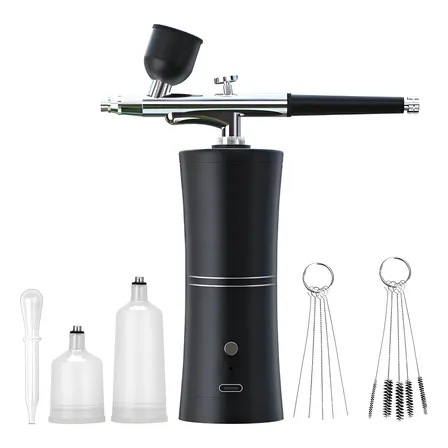 Kit Aerógrafo Recarregável Mini Compressor Portátil Sem Fio Preto
