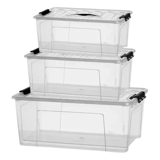 Kit 3 Caixas Organizadoras Transparentes Container Com Trava