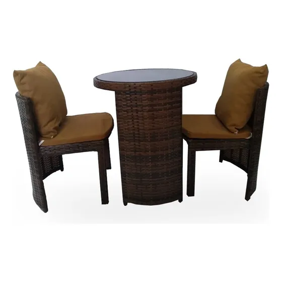 Juego Mesa  2 Sillas Rattan Redonda
