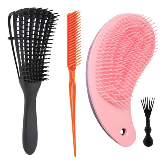 Kit Escova Polvo Cacho+ Pente 3 Fileiras + Escova Mágica 
