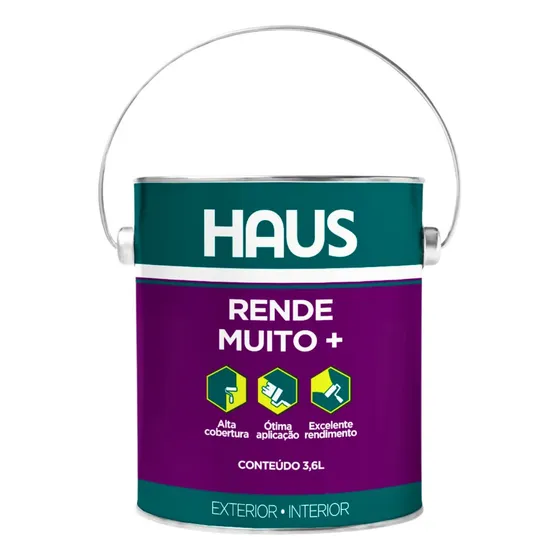 Tinta Látex Acrílico Rende Muito Mais Branco 3,6 Litros Haus Acabamento Fosco