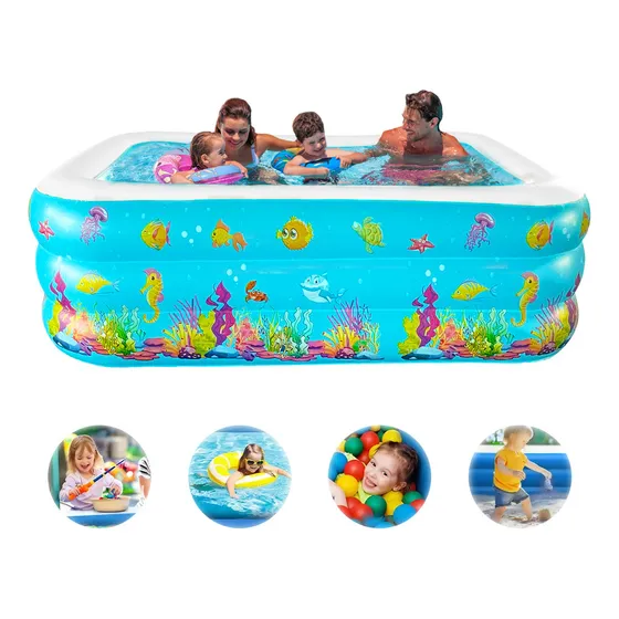 Alberca Inflable Piscina Alberca Inflable Grande Rectangular Grandes Piscinas Alberca De Pelotas Familia 3 Anillos + Parche Reparador Gran Calidad 180x140x60 Cm Azul