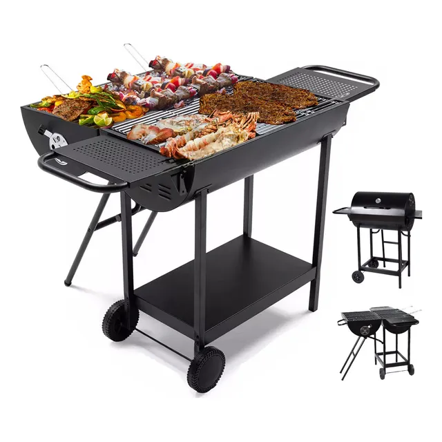 Asador De Carbón Para Jardín Parrillas Dos Caras Para Carne Color Negro