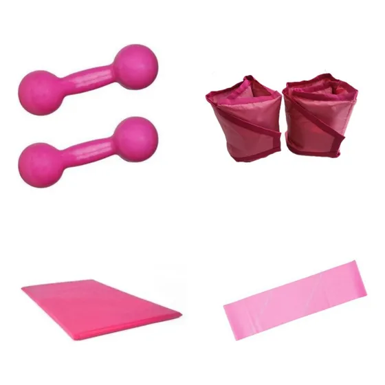 Halter Rosa 1 Kg + Caneleira 1 Kg + Colchonete + Elástico