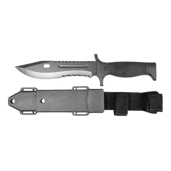 Cuchillo Tactico Monte Campismo Pavonado Con Funda Lion 9429 Color Negro
