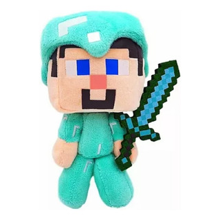 Pelúcia Steve Jogo Game Minecraft Armadura Espada Diamante ! Pelúcia Steve Jogo Game Minecraft Armadura Espada Diamante !