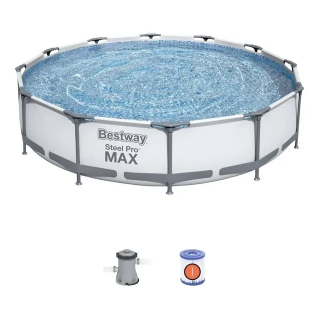 Alberca Estructural Circular Steel Pro 366cm + Bomba Bestway Color Gris Piedra prismática