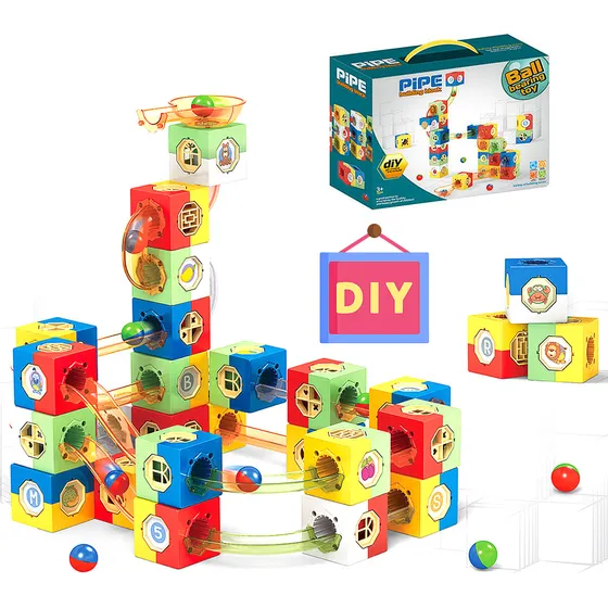 Juguetes Didácticos Bloques Para Niños Con Pista Canicas Bloques DIY 98Pcs Block De Color Para Construccion Materiales Hong Jie Toys