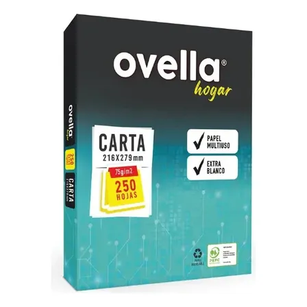 Resma Papel Bond Carta 250 Hojas 75g/m2 Ovella Blanco
