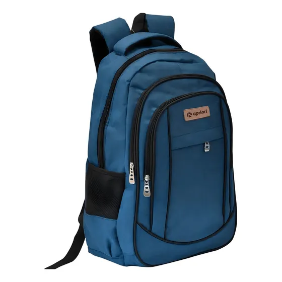 Mochila 4 Cierres 2 Bolsillos Liceal Escolar Casual Clases Color Azul Oscuro Apriori