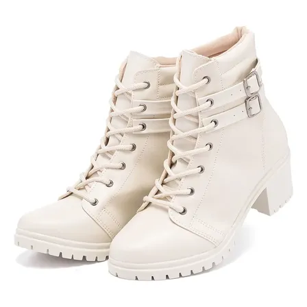 Bota Coturno Feminino Cano Salto Baixo Fivela Casual Básico