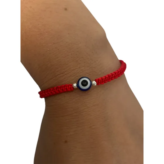 Pulsera Macrame Roja Ojo Turco Plata925 Protección Amuleto