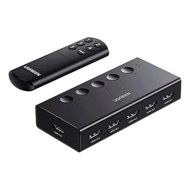 Switch Hdmi Ugreen 5 Puertos Con Control Remoto Negro 5x1