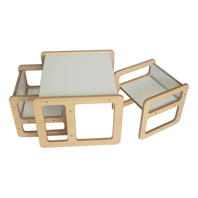 Set Montessori  Mesa + 2 Sillas De Madera Para Niños