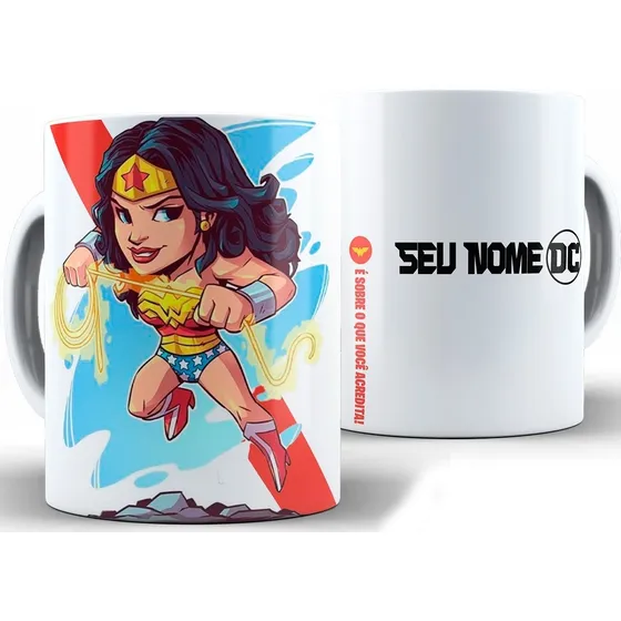 Caneca Mulher Maravilha 325ml Xícara Cerâmica + Caixa
