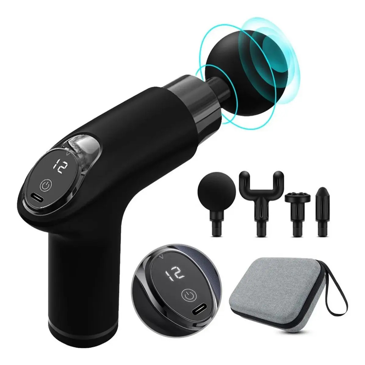 Pistola Massageadora Profissional GM Bear com 5 Velocidades e 4 Cabeças para Corpo Pistola Massageadora Profissional GM Bear com 5 Velocidades e 4 Cabeças para Corpo