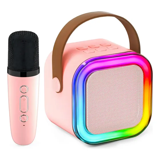 Parlante Inalambrico Karaoke Bluetooth K12 Con Led Rgb Colorido Con Micrófono Color Rosado