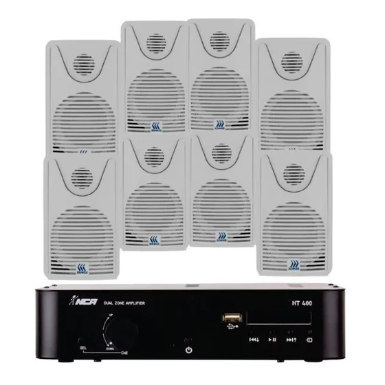 Kit Som Ambiente Ht400 + 8 Caixa Bravox Foco 35 120wrms Som
