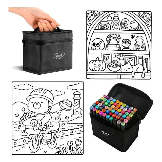 Livro De Colorir + 60 Canetas Marcadoras Ponta Dupla E Estojo Caderno Ursinhos E Capivaras... Livro De Colorir + 60 Canetas Marcadoras Ponta Dupla E Estojo Caderno Ursinhos E Capivaras...