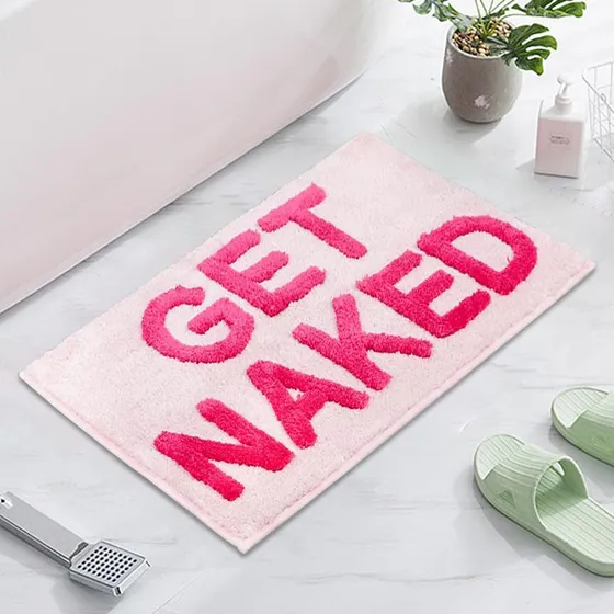 Alfombra Baño Divertida Texto Ingl «get Naked» Suave Bonita