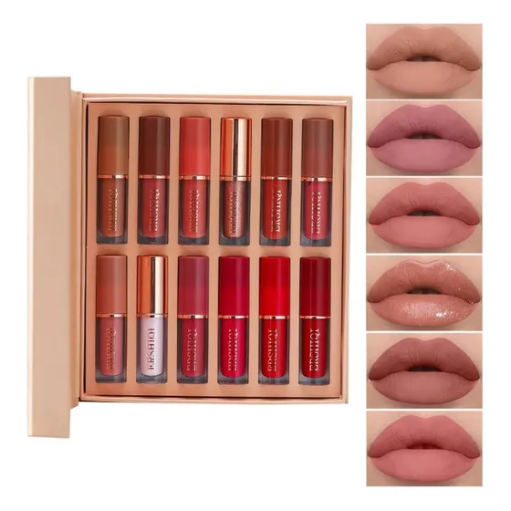 Juego De Brillo De Labios Con Brillo De Agua De 12 Colores