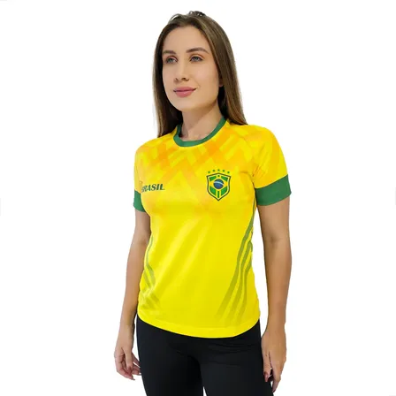 Camisa Dry Feminina Bolldor Brasil Torcedor Babylook Amarelo B35 P