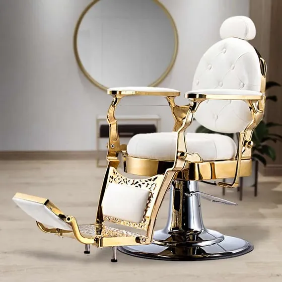 Silla De Barbería Lujosa Vintage Dorada