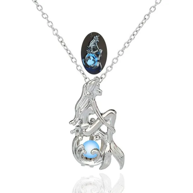 Collar Colgante Mujer Sirena Luminoso Brilla En La Oscuridad Plateado