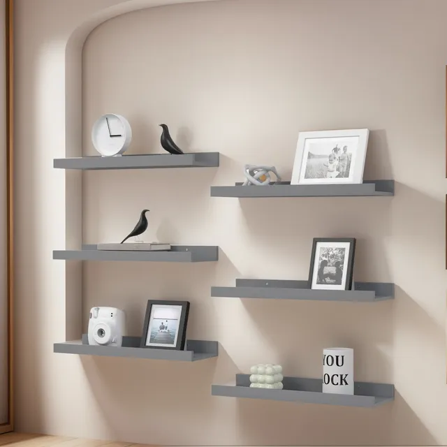 Juego De 6 Estantes Flotantes Repisa De Imagen Moderna Gris