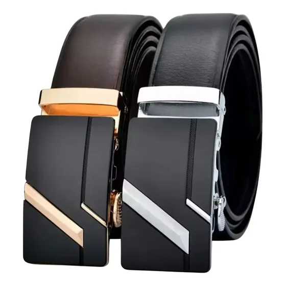 Kit 2 Cinto Social Masculino Em Couro  Fivela Automática