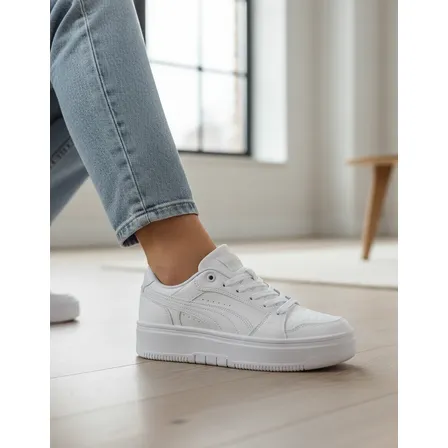 Tênis Feminino Puma Original Rebound Femme Plataforma Casual Branco/cinza Lisa 38