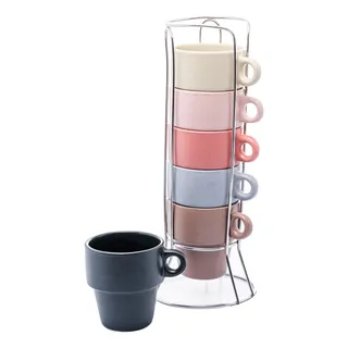 Cj 6 XĂcaras EmpilhĂĄveis Com Suporte Coloridas Wolff 90ml Cj 6 XĂcaras EmpilhĂĄveis Com Suporte Coloridas Wolff 90ml