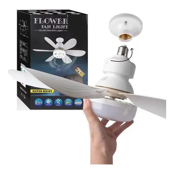 Lâmpada Led C/ Ventilador Teto Bivolt Controle 80w E27 6 Pás