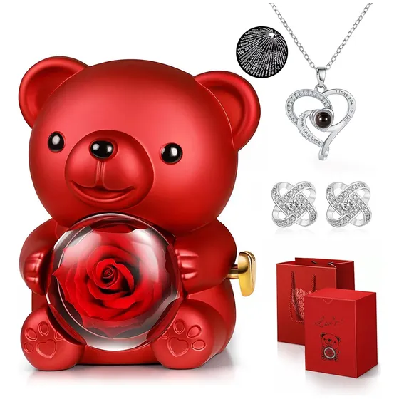Flores Eternas Rosa De Oso Regalos Para Mujer Con Collar